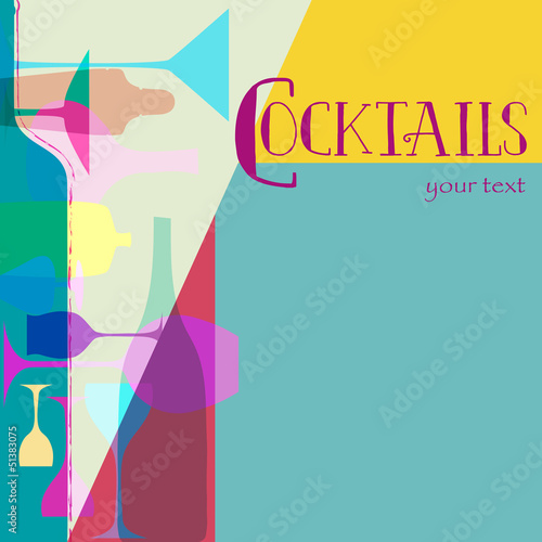Vector: cocktail card design template, free copy space, retro style cocktail card design template, free copy space, retro style