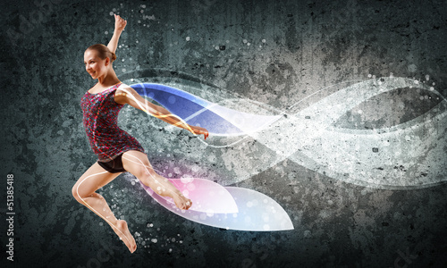 Photo: Girl in color dress dancing.Collage Girl in color dress dancing.Collage