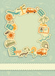 The poster in retro style with symbols of tourism and travel