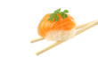 piece of sushi (salmon and rice) isolated on white