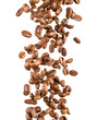 falling coffee beans isolated on white