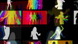 a video wall of screens made up from shadow disco dancers