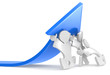 Growth.Team of Puzzle People pushing an Arrow. Blue.