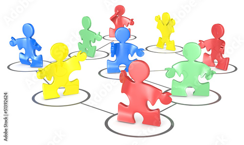Illustration: Network.Puzzle People in a social network. Multi Color. Network.Puzzle People in a social network. Multi Color.