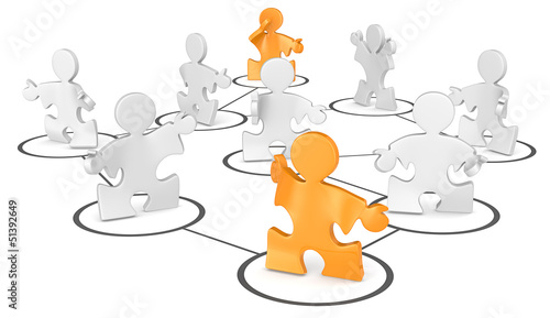 Illustration: SEO. Puzzle People in a network. Orange. SEO. Puzzle People in a network. Orange.