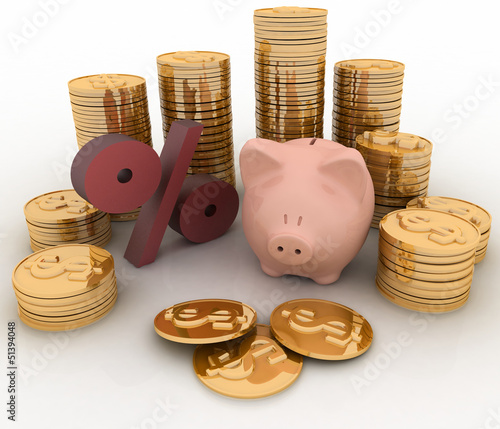 Illustration: Piggy Bank, percent and money Piggy Bank, percent and money