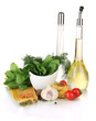Composition of mortar, pasta and green herbals, isolated