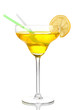 Yellow cocktail in glass isolated on white