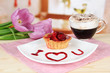 Photo: Sweet cake with strawberry and sauce Sweet cake with strawberry and sauce