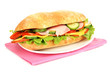 Fresh and tasty sandwich with ham and vegetables isolated