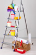Metal ladder and paint in room