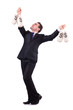 Businessman with sacks of money on white