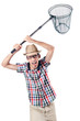 Gardener with net isolated on white