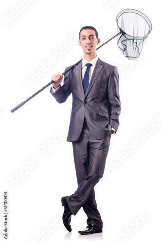 Photo: Businessman with net isolated on white Businessman with net isolated on white