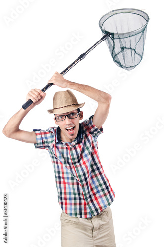 Photo: Gardener with net isolated on white Gardener with net isolated on white