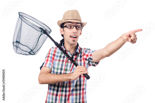 Photo: Gardener with net isolated on white Gardener with net isolated on white