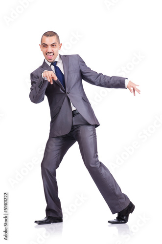Photo: Dancing businessman isolated on white Dancing businessman isolated on white
