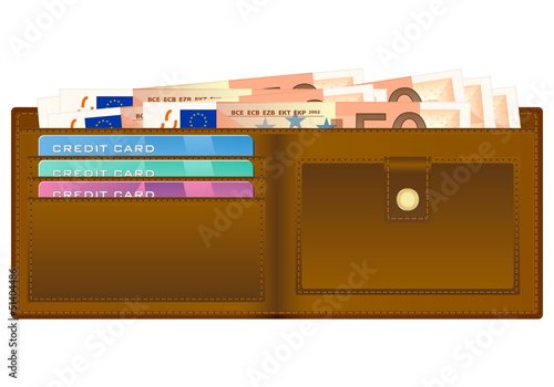Vector: wallet with fifty euro banknote wallet with fifty euro banknote