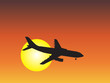 Conceptual plane silhouette at sunset