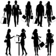 several people, shopping - vector silhouettes