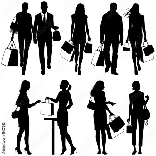Vector: several people, shopping - vector silhouettes several people, shopping - vector silhouettes