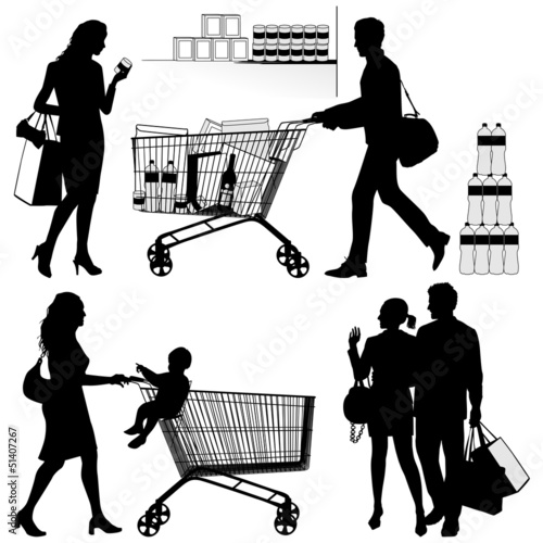Vector: several people, shopping - vector silhouettes several people, shopping - vector silhouettes