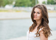 Portrait of a beautiful european woman smiling outdoors