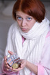 A woman with a tablets