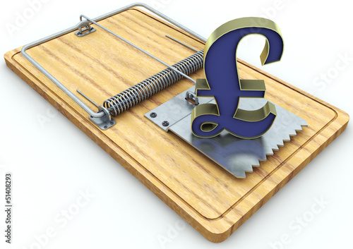Illustration: mouse trap and sterling sign isolated on white background mouse trap and sterling sign isolated on white background