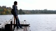 Video: Young woman tourist at the lake Young woman tourist at the lake