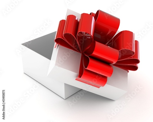 Illustration: White gift box with a green ribbon. 3d White gift box with a green ribbon. 3d