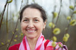  mature woman in spring pussywillow plant