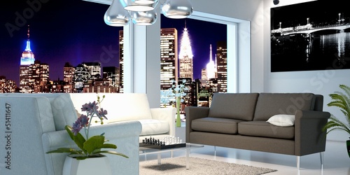 Illustration: Urban Living Room at Night Urban Living Room at Night
