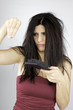 Gorgeous female model sic of loosing hair