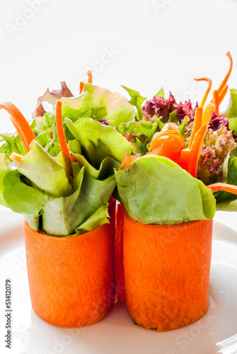 Photo: Salmon salad wrapped with sliced carrot Salmon salad wrapped with sliced carrot