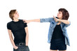 Young caucasian couple arguing