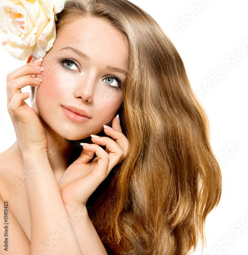 Photo: Beauty Girl. Beautiful Model with Rose Flower Beauty Girl. Beautiful Model with Rose Flower