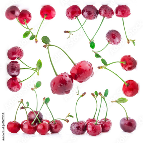 Photo: Collection of sour cherry isolated on a white background Collection of sour cherry isolated on a white background