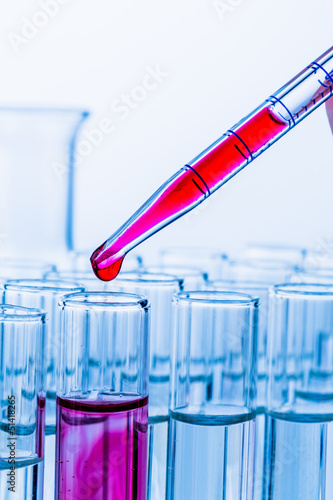 Photo: Laborgläser bei Versuch in Chemie Labor Laborgläser bei Versuch in Chemie Labor