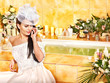 Woman wearing wedding dress.