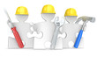 Construction. Puzzle People the Builders x 3 with tools.