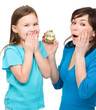 Little girl and her mother are anxious about time