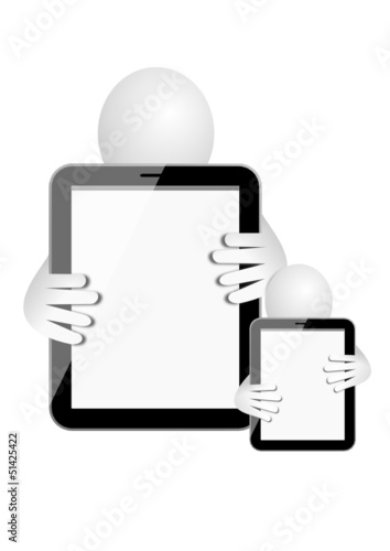 Vector: tablet and mini tablet with little man tablet and mini tablet with little man