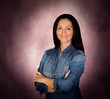 Attractive brunette woman with denim shirt