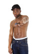 Afro american man standing with gun in hand.