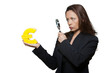 Photo: Portrait of expressive woman surveying Euro Portrait of expressive woman surveying Euro