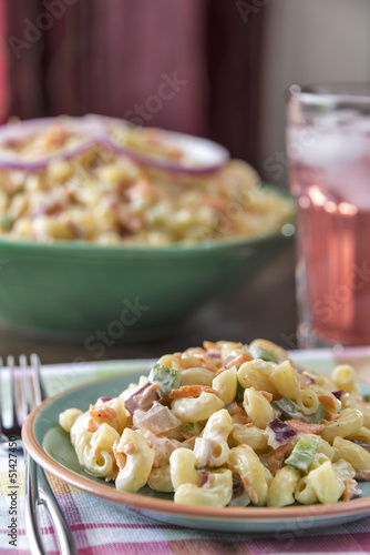 Photo: Traditional macaroni salad served with lemonade Traditional macaroni salad served with lemonade