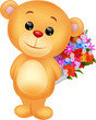 Cute bear holding flower bucket