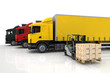 LKW und Gabelstapler mit Paketen