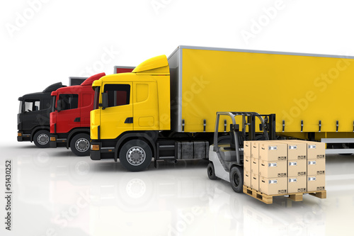 Illustration: LKW und Gabelstapler mit Paketen LKW und Gabelstapler mit Paketen